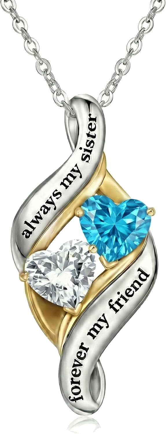 Engraved with "Always My Sisters Forever My Friend". Ideal Christmas, Birthday, Anniversary Jewelry Gifts for Sister. CRMAD Sister Necklace with Double Birthstone Jewelry Gifts for Women B0GGYWRP7M