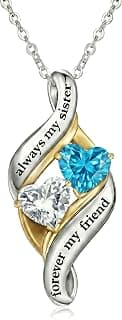 Engraved with "Always My Sisters Forever My Friend". Ideal Christmas, Birthday, Anniversary Jewelry Gifts for Sister. CRMAD Sister Necklace with Double Birthstone Jewelry Gifts for Women B0GGYWRP7M