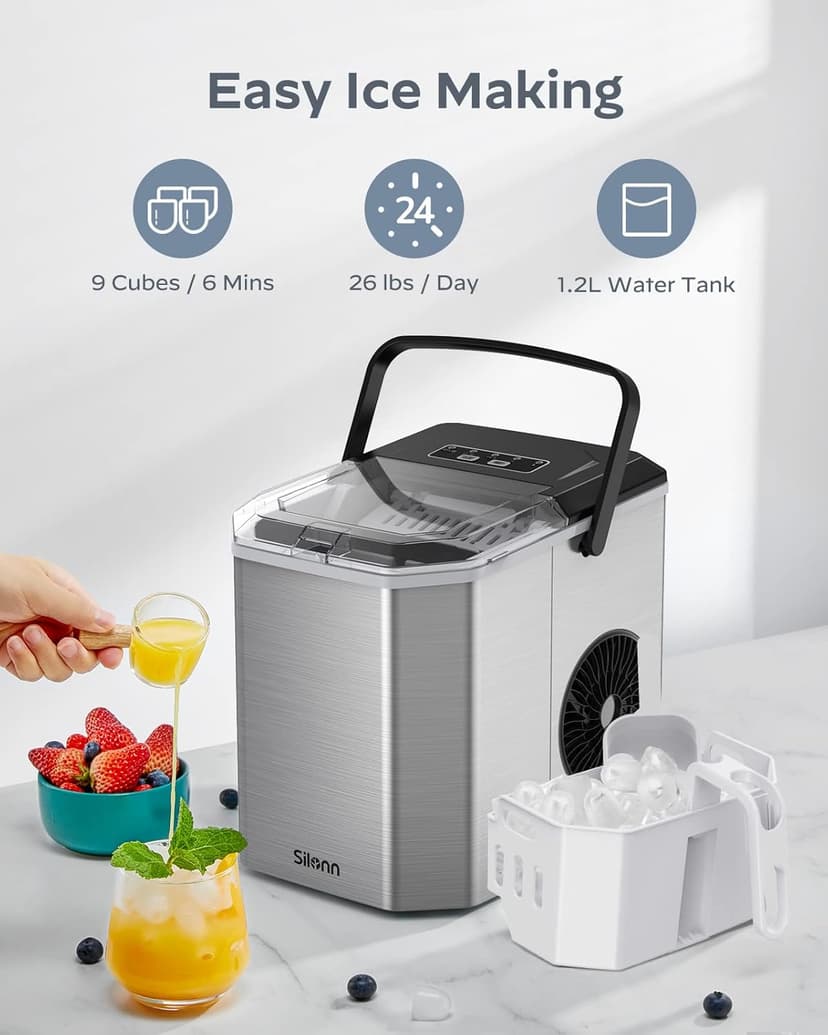 Silonn 2″ Sphere Ice Maker, Clear Ice Ball Maker with Slow-Melting, 4 pcs in 35 Mins, 144 pcs/Day, Crystal Sphere & Rapid Sphere Technology, Self-Cleaning Ice Maker Countertop Ideal for Whiskey