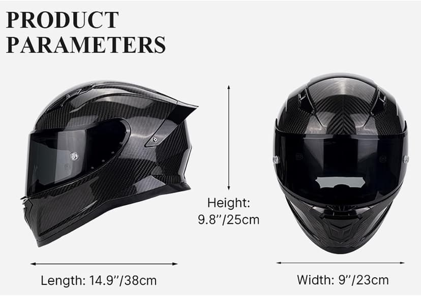 Carbon Fiber Full Face Motorcycle Helmets with Spoiler Sport Touring Street Motorcycle Helmet - Bluetooth Ready Speaker Pockets