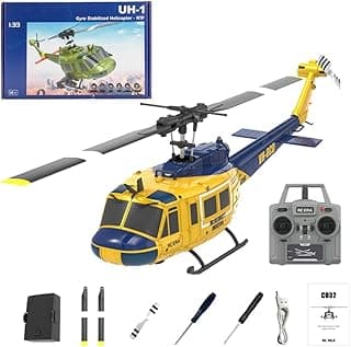 RC ERA C032 UH-1 Huey Helicopter - Remote Control Helicopters for Adult, 1/48 Sacle 2.4G 6CH Gyro Stabilized Aircraft with Altitude Hold & Optical Flow,3D Stunt Drone (Yellow)