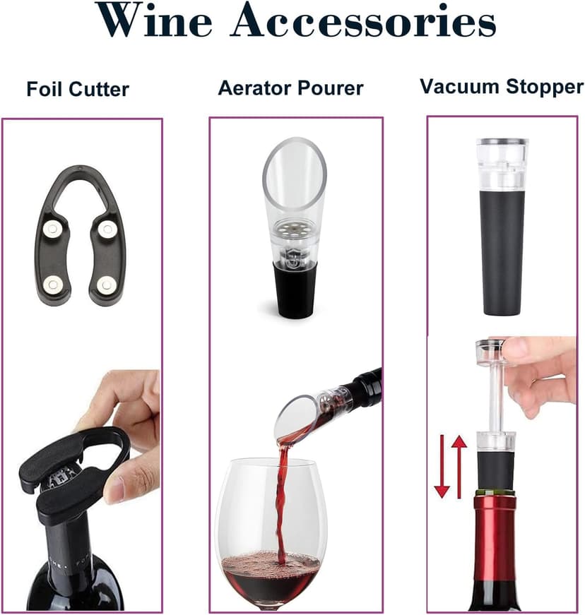 Air Pressure Wine Bottle Opener with Foil Cutter, Wine Aerator Pourer, 2 Vacuum Wine Stoppers, Storage Base (6 PCS), Corkscrew Wine Opener, The Best Wine gifts for Wine Lovers