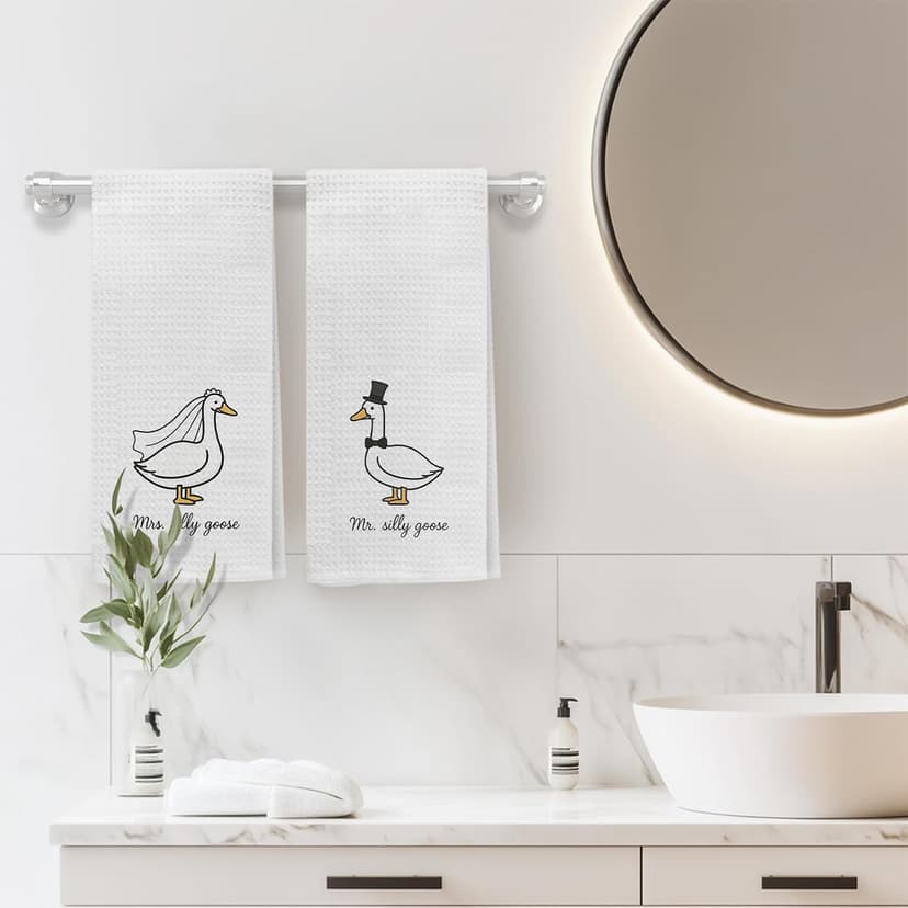 Funny Mr and Mrs Silly Goose Kitchen Towels, Wedding Gifts for Couples Newlyweds Dish Tea Towels for Kitchen Decor, Just Married Gifts Decorative Hand Towels for Bathroom, 16x24 Inch Set of 2 B0F53MV9ZY