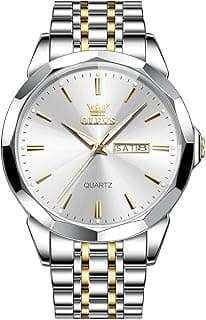 OLEVS Watch for Men Diamond Business Dress Analog Quartz Stainless Steel Waterproof Luminous Date Two Tone Luxury Casual Wrist Watch Blue