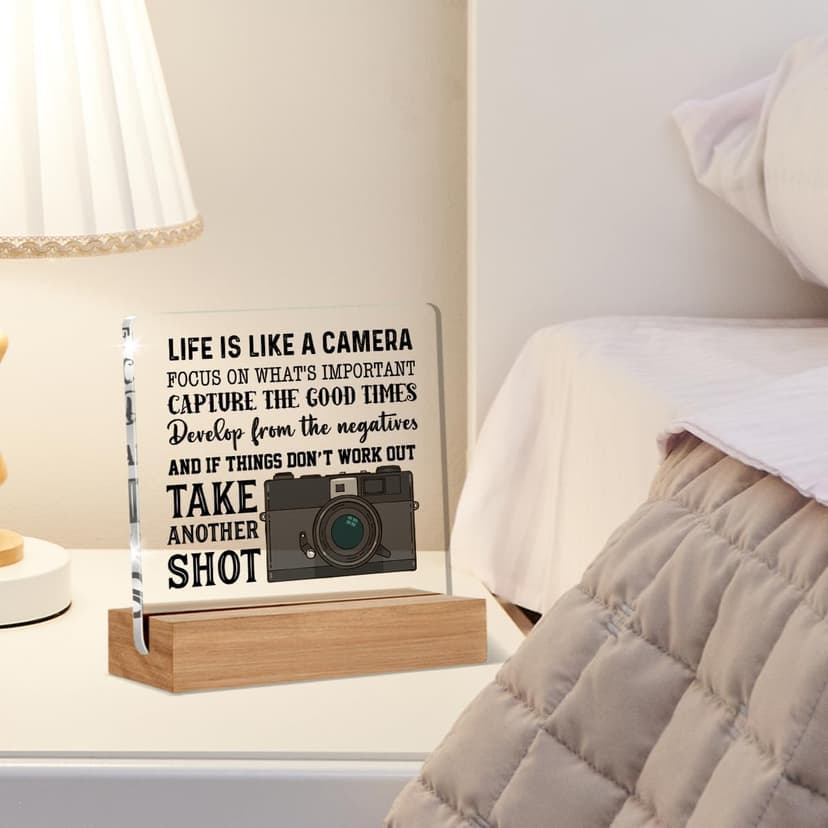 Life Is Like a Camera Acrylic Sign, Photographer Gift, Desk Decor 4 x 4 Inches Cool Gifts for Photographers, Inspirational Gifts for Men, Women B0DGPWGBRK