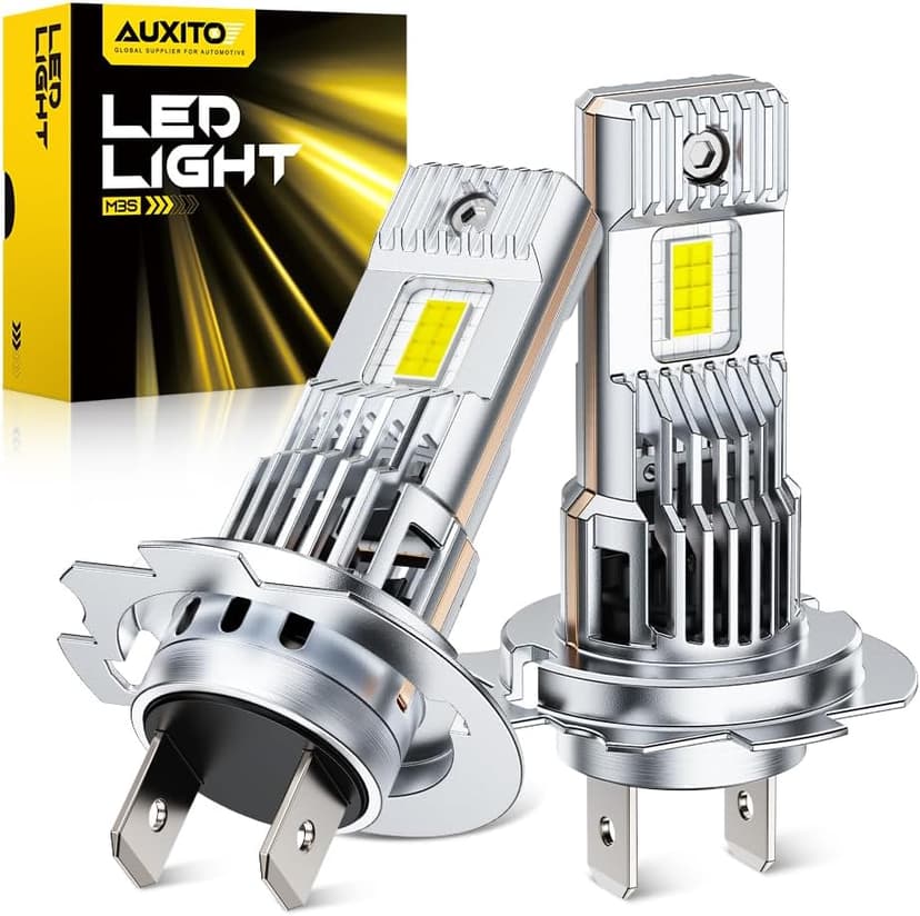 AUXITO Upgraded H7 Bulbs, 50000LM 1000% Brighter, 6500K Cool White, 1:1 Beam Pattern, Plug-N-Play with Cooling Fan, Pack of 2