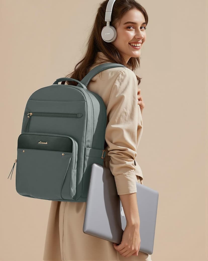 LOVEVOOK Laptop Backpack for Women with 2X Extra-Large Tumbler Pockets, 15.6" Work Backpack Purse, Travel Personal Item Bag, Carry On Business Computer Bag for Office, School, or Gift, Sage Green
