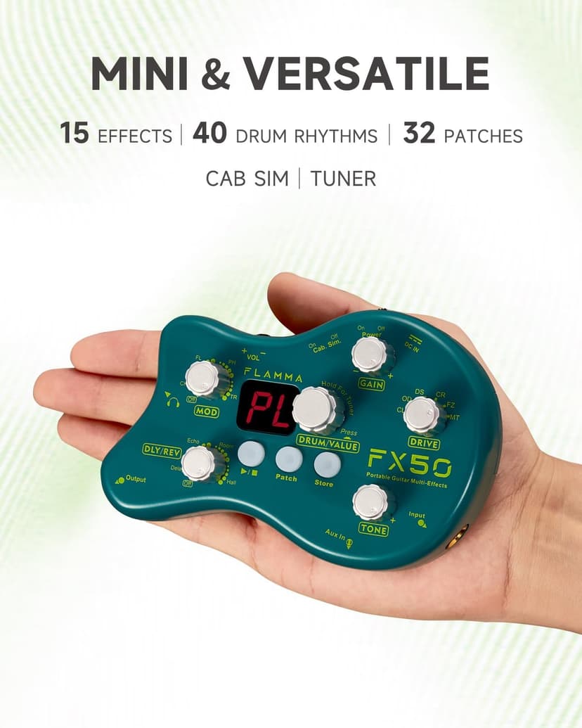 FLAMMA FX50 Practice Guitar Pedal Multi Effects Pedal Mini Portable with 40 Drum Rhythms15 Effects 32 Patches Tuner Function Support Both Corded and Battery Powered