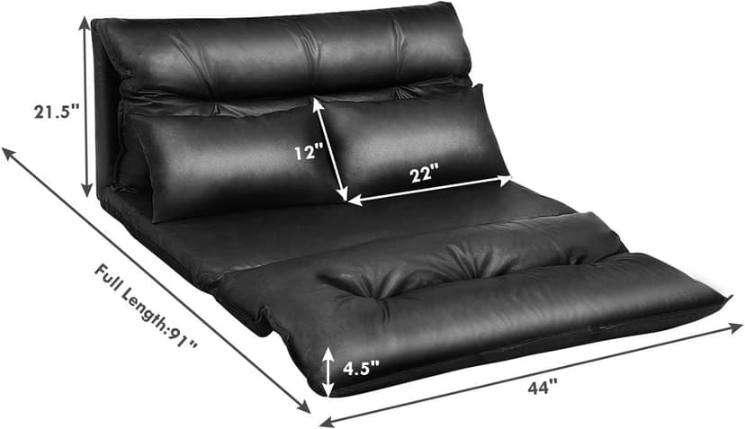 Giantex Convertible Sofa Bed, Floor Couch with 2 Pillows, PU Leather Loveseat Recliner, Folding Lazy Sleeper Sofa, 5 Position, Video Gaming Sofa Mattress for Reading Living Room Bedroom