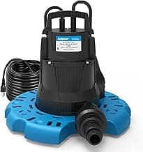 Acquaer 1/4 HP Automatic Swimming Pool Cover Pump, 2250 GPH Submersible Sump Pump with 3/4” Check Valve Adapter & 25ft Power Cord, Water Removal for Pool, Hot Tubs, Rooftops, Water Beds and more