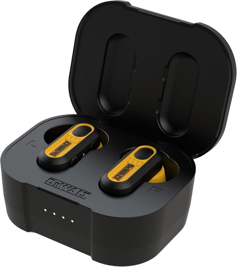 DEWALT Heavy Duty True Wireless Ear Buds, Bluetooth Headphones with Type C Charging Case Included, Over 37 Hours of Battery Life, Easy Setup for iPhone, Perfect for Jobsite, Outdoor Work, Yellow