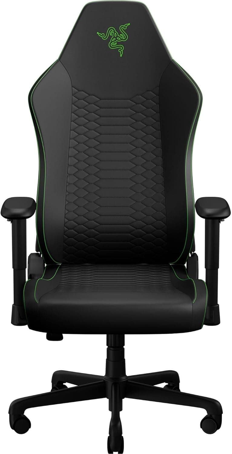 Razer Iskur V2 X NewGen Ergonomic Gaming Chair — Built-in Lumbar Support, Cooltouch Gen-2 EPU Leather, Ultra-Wide Seat Base, Adjustable 152 Degree Recline, Foam Cushions — Black/Green