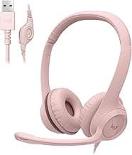 Logitech H390 Gaming Headphones, Wired Headphones with Mic, USB Headset with Microphone for PC, Noise Cancelling Microphone for Video Meetings, Music, Gaming - Rose