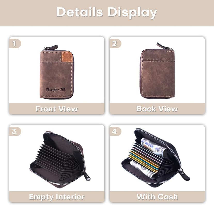 Lubsmuns RFID Card Holder, Slim RFID Blocking Card Wallet, Leather Zipper Credit Card Holder Gift for Men Women (Brown), Brown, slim, Minimalist