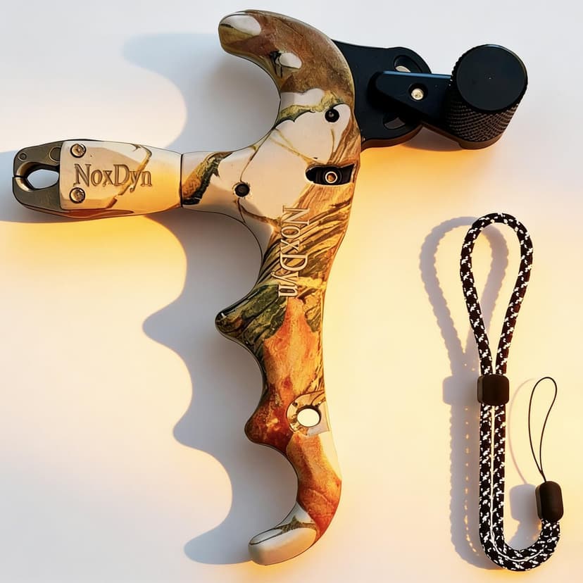 Archery Bow Release for Compound Bow, 4-Finger Adjustable Sensitivity Thumb Release Aid, 360° Rotatable Head for Hunting and Target Practice (Camouflage)