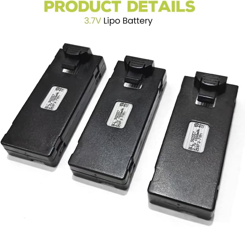 sea jump 3PCS 3.7V 1000mAh Lipo Battery with USB Charging Cable Suitable for E88 E88MAX E99 E99MAX BD101 P15PRO P8 A13 A15 K10MAX RC Drone, Aerial Quadcopters High-Capacity Battery Spare Parts