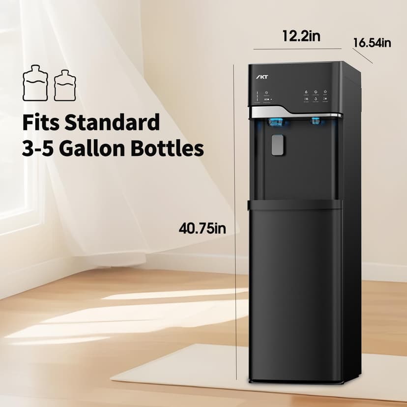 IKT Hot and Cold Water Cooler Built in Ice Maker Bottom Loading 5 Gallon, Bullet Ice 22lbs Per Day, LED Display, for Home or Office Black