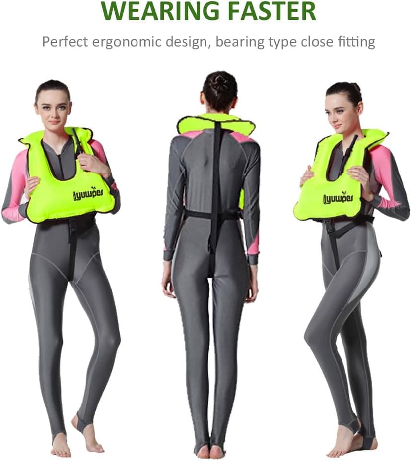 Inflatable Snorkel Vest Adult Snorkeling Jackets Free Diving Swimming Safety Load Up to 220 Ibs