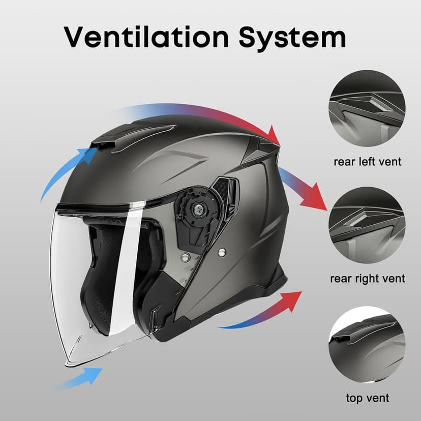 Motorcycle Helmets for Adults, Open Face Motorcycle Helmet with Dual Visor, Casco para Moto DOT Certified, ATV Dirt Bike Snowmobile Motocross Helmet for Men Women, Quick Release Strap, AP-836
