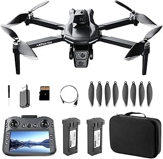 GPS Drone with HD Dual Camera, Brushless Motor & 5 Inch Screen Remote, EIS Anti-Shake Gimbal, Obstacle Avoidance & Optical Flow Positioning, under 250g Lightweight XT606 FPV Drone for Beginners Adults