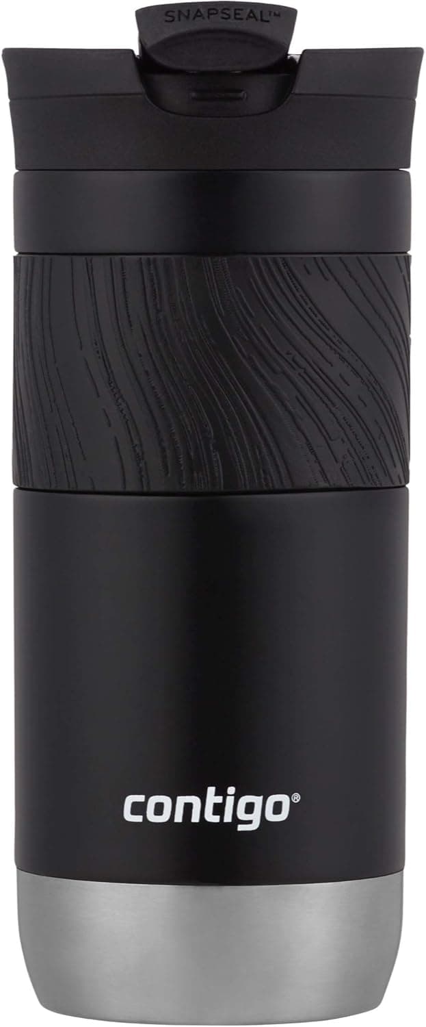 Contigo Byron Vacuum-Insulated Stainless Steel Travel Mug with Leak-Proof Lid Reusable Coffee Mug or Water Bottle BPA-Free 16oz Licorice Keeps Beverages Hot for 6 Hours or Cold for 12 Hours
