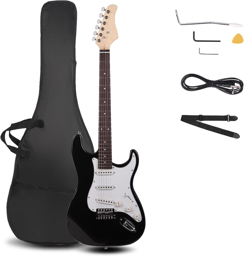 Ktaxon 39 Inch Electric Guitar, Full-Size Beginner Solid Body Electric Guitar Kit with Gig Bag, Strap, Tremolo Bar, Cable & Picks (Black)