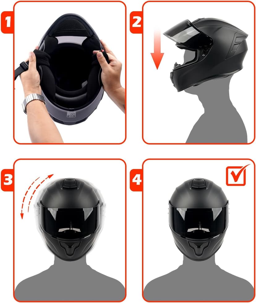 Orthrus Full Face Motorcycle Helmet for Adults Men & Women DOT Approved Motorbike Street Bike Racing Helmets with Tinted & Clear Visors (Matte Black, Large)