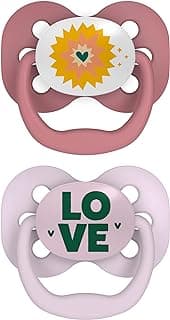 Dr. Brown's Advantage Baby Pacifier, Fully Symmetrical Soother with Soft Silicone Bulb, Lavender Love, 0-6m, BPA Free, 2 Pack