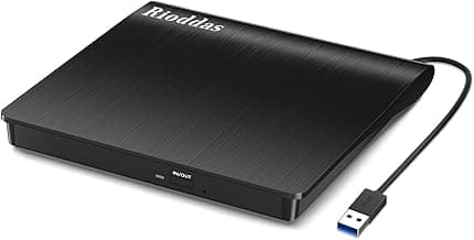 Rioddas External CD/DVD Drive for Laptop, USB 3.0 CD DVD Player Portable +/-RW Burner CD ROM Reader Writer Disk Duplicator Compatible with Laptop Desktop PC Windows Apple Mac Pro MacBook Linux