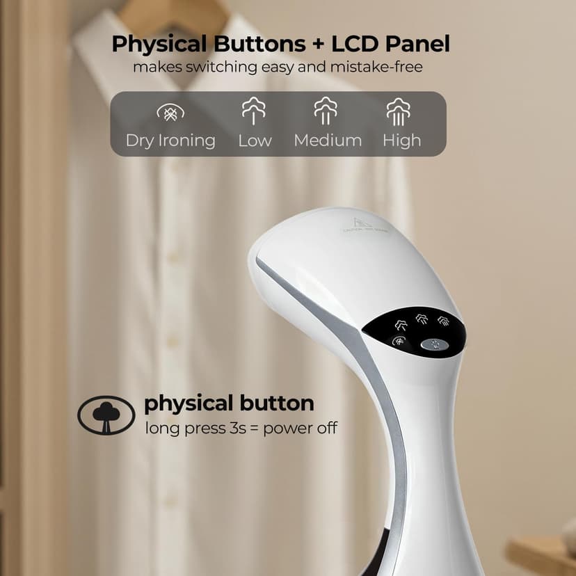 Mafilise Steamer for Clothes, 20S Heat Up, 1500W & 3 Steam Settings, Ceramic Soleplate with 13-Vent, 2-in-1 Clothing Iron Wrinkle Removal for All Fabrics, Portable & Travel-Ready