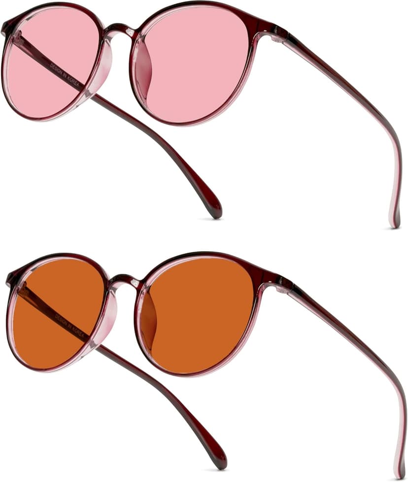 BRADDELL Indoor FL-41 Rose & Outdoor FL-60 Brown Tinted Migraine Light Sensitivity Glasses for Fluorescent LED Glare, Photophobia and Concussion (MEDIUM)