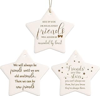 CHENGU Christmas Friends Ornament Ceramic Star Shaped Ornament High School College Hanging Sign Decoration Tree Ornament Good Friends are Like Stars Tags Crafts with Box for Classmate Friends (3 Pieces)