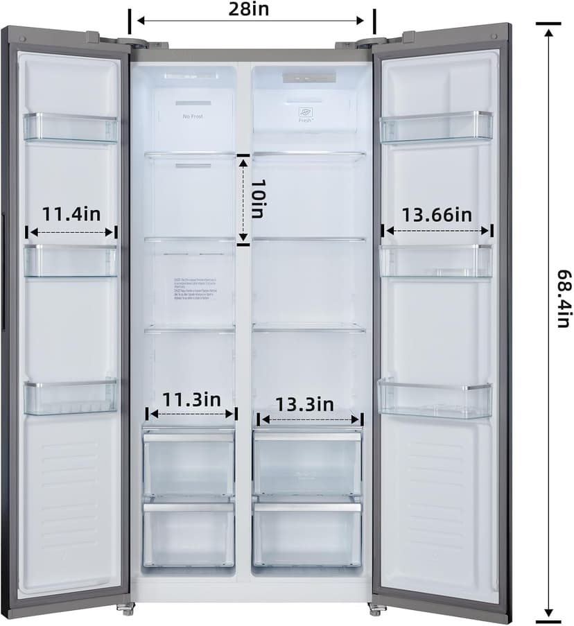 Iceblue 15.6 Cu.Ft. Side-by-side Refrigerators, 33" Full Size Refrigerator, Zoning Temperature Control Beverage Refrigerator with Freezer, Frost Free Beverage Fridge - Black Stainless Steel