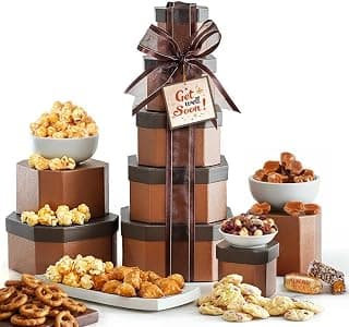 Get Well Basket Tower – Care Package with Gourmet Snacks for Women & Men, After Surgery Gifts, Thinking of You Treats, Feel Better Soon Gift Box by Broadway Basketeers