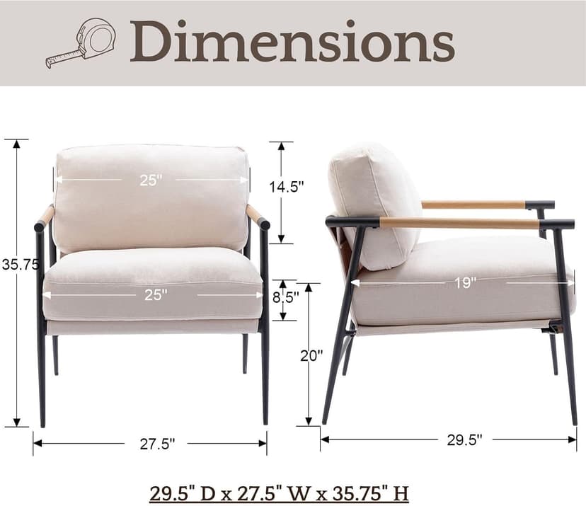 LukeAlon Mid Century Chenille Accent Chairs Set of 2, Ultra Soft Living Room Chairs with Metal Legs Modern Armchair Lounge Chairs Upholstered Comfy Leisure Chair for Bedroom Reception Area, Beige