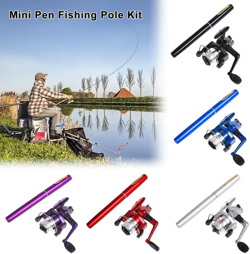 BBASILIYSD Pen Fishing Rod Kit,Pocket Size Fishing Rod,Mini Pocket Telescopic Rod with Spinning Reel,Portable Collapsible Telescopic Fishing Pole,Fishing Rod Reel Combo Kit for Saltwater Freshwater
