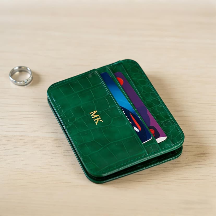 Custom Personalized Credit Card Holder Wallet – Slim PU Leather Card Case with Custom Name or Initials – Front Pocket Wallet for Men & Wome，Gifts (Crocodile pattern, brown)