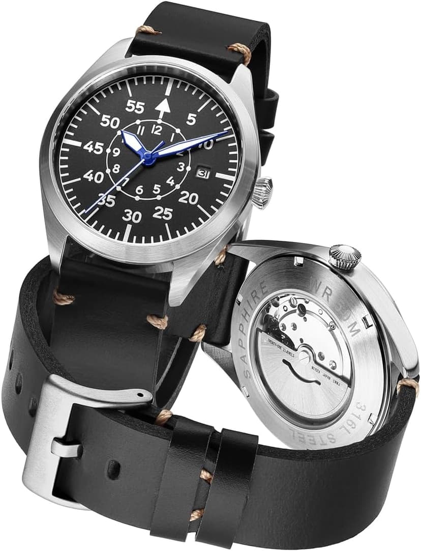 Boyarca Pilot Watch Men's Aviator Wrist Watch Japan Automatic Movement Mechanical Watches Stainless Steel Case Flieger Timepieces with Luminous Waterproof