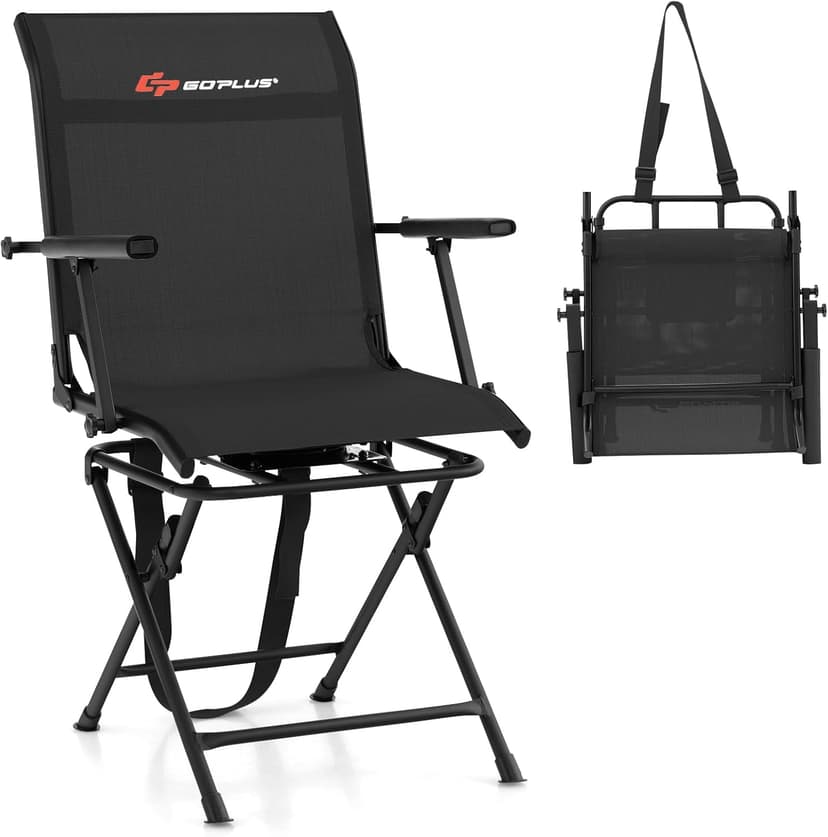 Goplus Hunting Chair, 360° Swivel Folding Hunting Blind Chair with Carrying Strap, 330LBS Capacity, Portable Deer Hunting Stool, Silent Ground Dove Hunting Chair, No Assembly