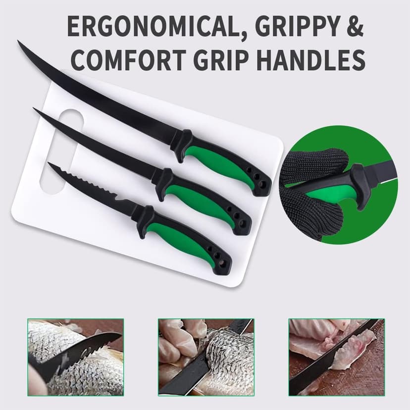 Pak 11-Pc Fish Fillet Knife Set - Cleaning Kit, Fishing Equipment, BBQ Knives, Scissor