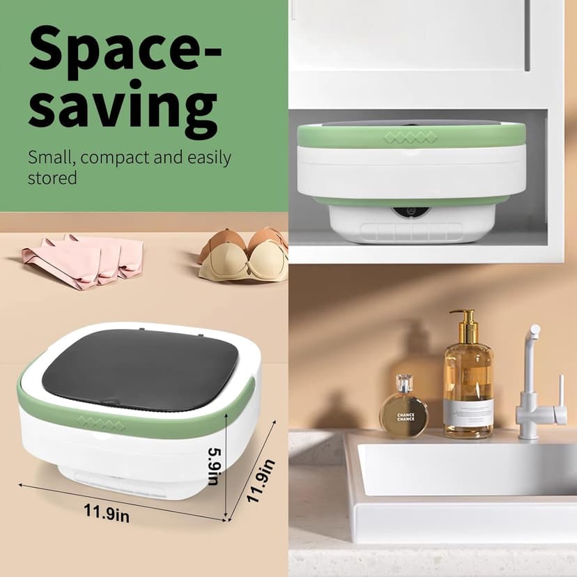 Portable Mini Washing Machine, Foldable Washer and Dryer with 3 Modes Deep Cleaning, Upgraded Small Collapsible Laundry for Hotel, Apartment, Home and Travel - Green