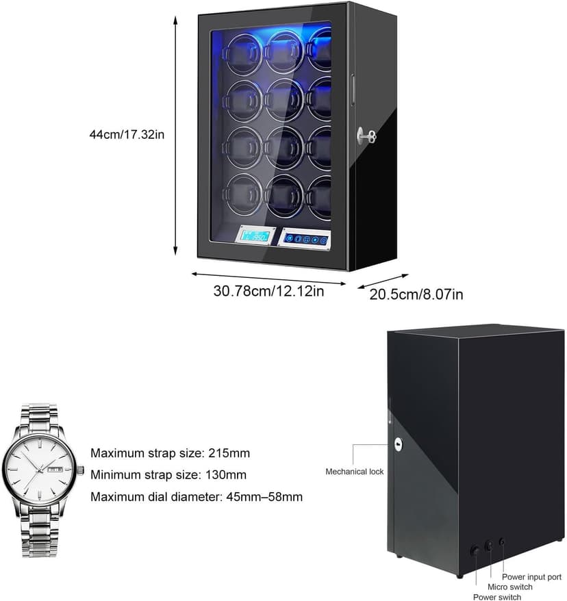 Watch Winders for 6/9/12 Slots Automatic Watches,Ultra-Quiet Japanese Motors, Built-in LED Illumination,LCD Display,Touchscreen Control