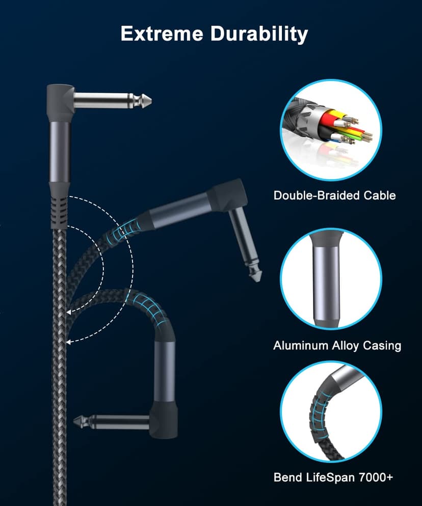 Elebase Guitar Patch Cables 6-Inch 3-Pack,6.35MM Effects Pedal Board Cord,1/4 Right-Angle Nylon Braided Instrument Audio Cable,Pedalboard Connector TS Copper Wire for Amp/Amplifier,Mixer,Electric Bass