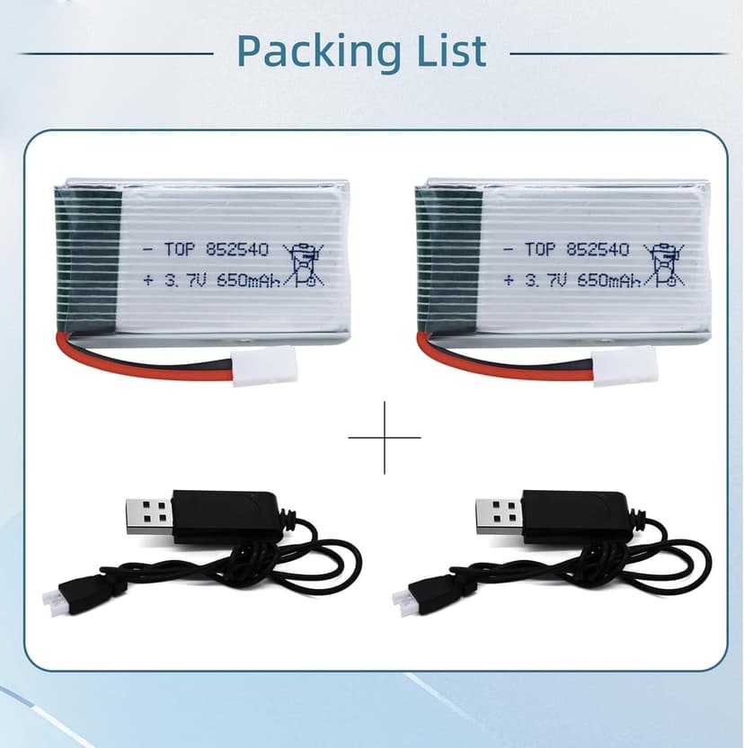 3.7v Drone Lipo Battery - 2 Pack 650mAh Rechargeable Batteries for SYMA X5 Serial UVA Quadcopter Drones XH2.54 Connector with 2 Chargers SYMA X5C X5SW X5SC WLtoys V252 XT Flyer