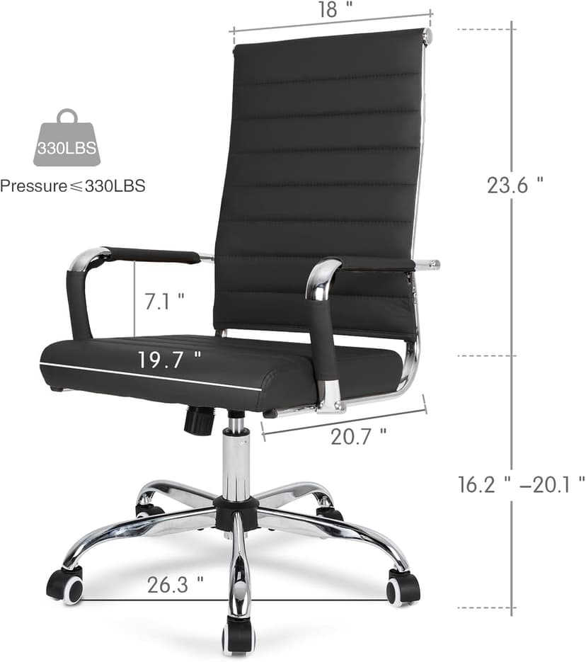 Home Office Chair Ribbed, Modern Leather Conference Room Chairs, Ergonomic Office Desk Chair, High Back Executive Computer Chair, Adjustable Swivel Chair with Arms (Black)