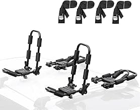 Leader Accessories Folding Kayak Rack 4 PCS/Set J Bar Car Roof Rack for Canoe Surf Board SUP On Roof Top Mount on SUV, Car and Truck Crossbar with 4 pcs Tie Down Straps