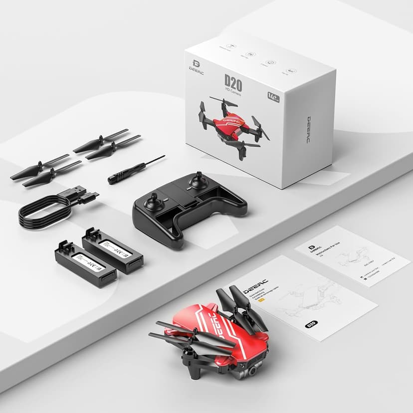 DEERC D20 Mini Drone for Kids with 720P HD FPV Camera Remote Control Toys Gifts for Boys Girls with Altitude Hold, Headless Mode, One Key Start Speed Adjustment, 3D Flips 2 Batteries, Red