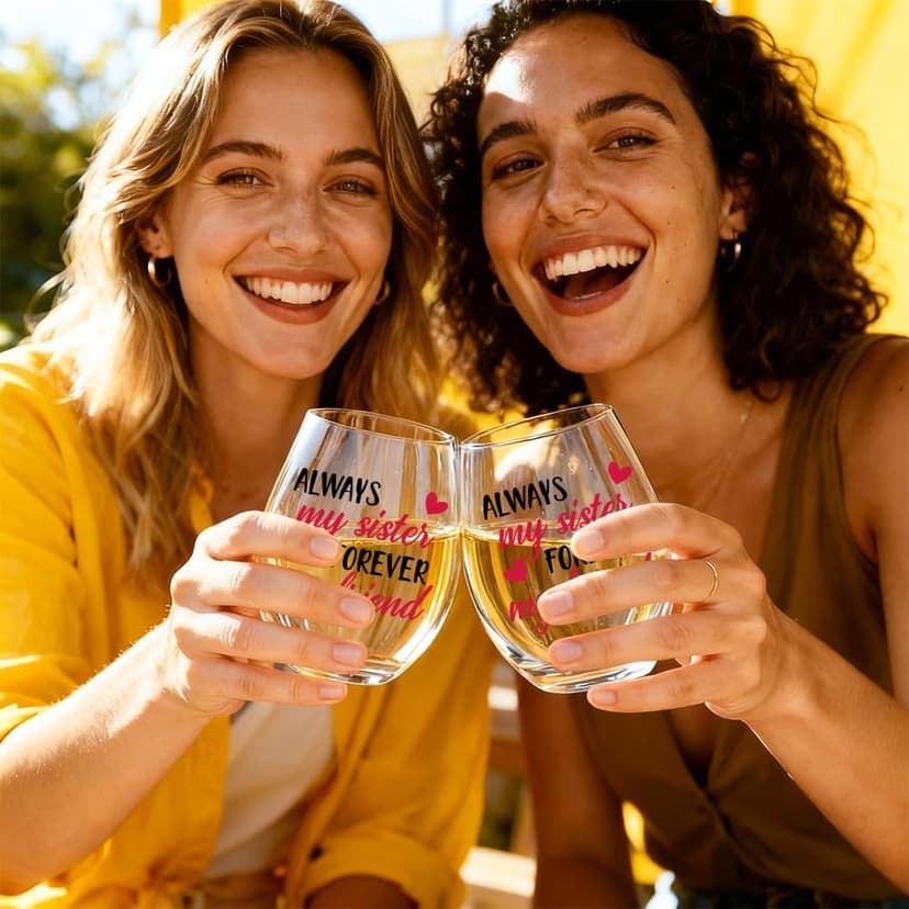 Always My Sister Forever My Friend Stemless Wine Glass, Gifts for Female Friends, Keepsake for Women Birthday, BFF, Soul Sister, Work Bestie, Thanksgiving Present B0FJBR7VK4