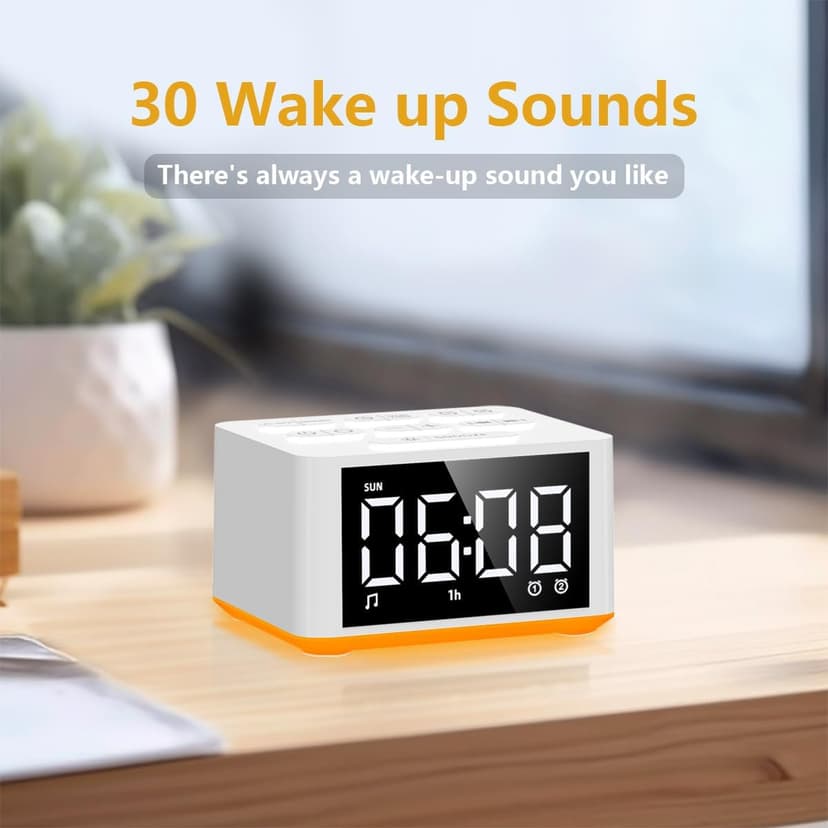 【3 in 1】 Sound Machine Dual Alarm Clock Night Light White Noise Machine 27 Sleeping Sounds for Adults Kids Precise 32 Level Volume Sleep Timer Memory Function Digital Clock with 30 Wake Up Sounds