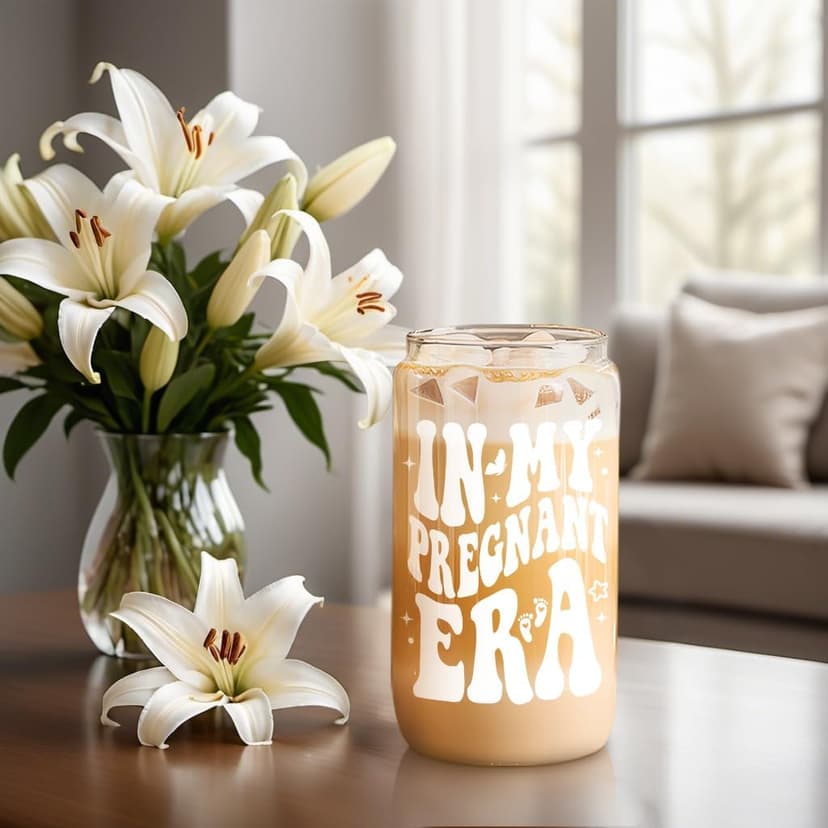 Fairy's Gift Pregnant Women Iced Coffee Cup, Cute Pregnant Mom Gifts, New Mama 16 oz Coffee Glass Cup, New Mothers Birthday Christmas, Pregnancy Gifts for Expecting Mom, First Time Mommy, Mommy to Be
